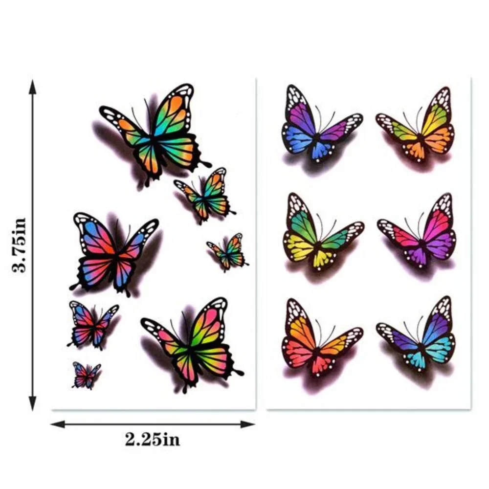 3D Butterflies and Flowers Temporary Stickers Tattoo, 126Pcs